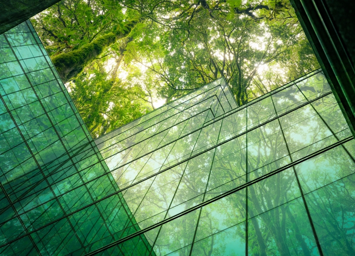 Sustainable modern building with green facade
